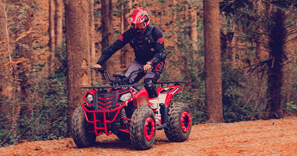 A beginner rider riding a four wheel ATV